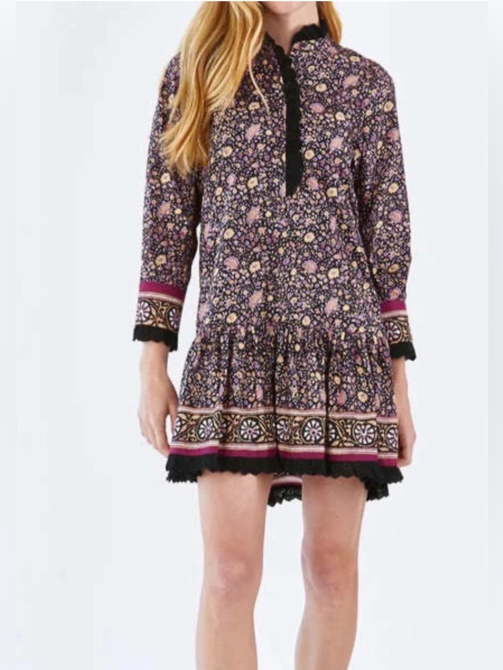 HUNTER BELL Carter Dress 
"Midnight Floral" Long Sleeve Tiered Size XS
